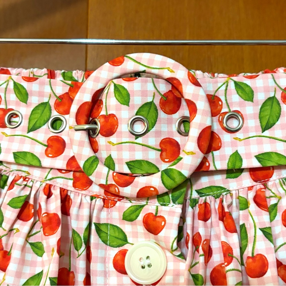 Modcloth Pink Gingham Cherry Print Full Midi Skir… - image 4